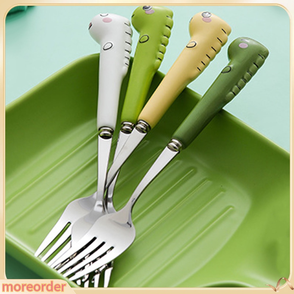 Bộ muỗng nĩa hình khủng long hoạt hình bằng thép không gỉ cho bé