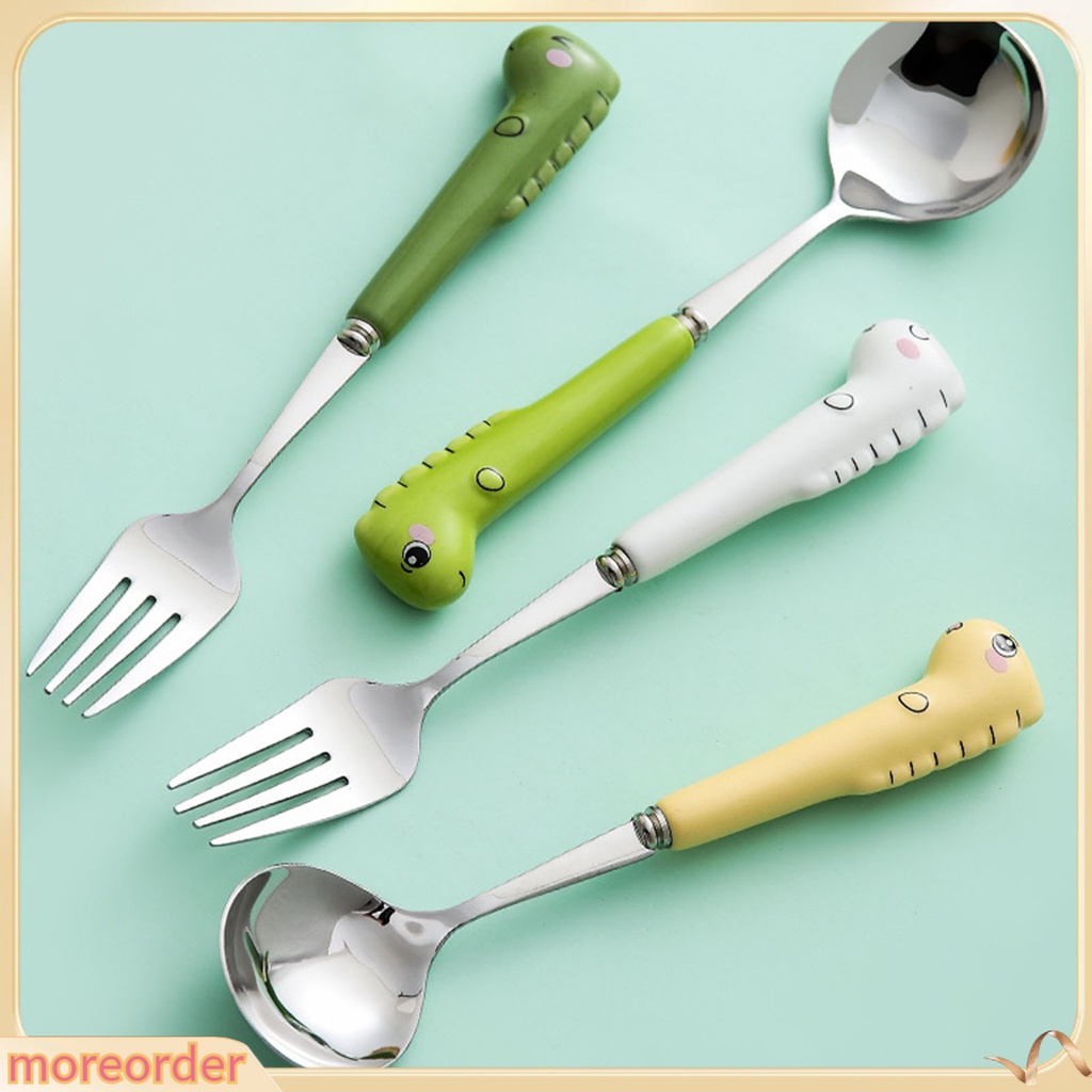 Bộ muỗng nĩa hình khủng long hoạt hình bằng thép không gỉ cho bé
