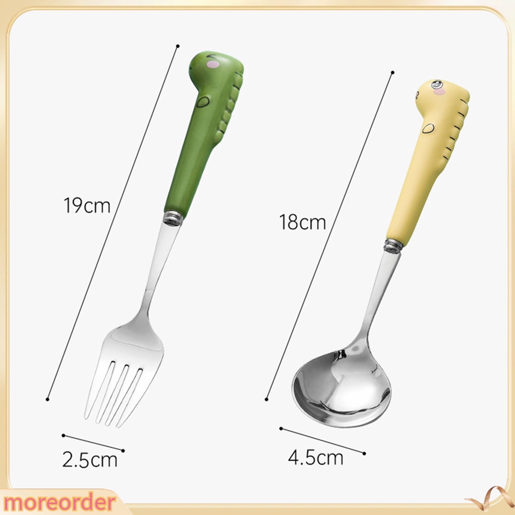 Bộ muỗng nĩa hình khủng long hoạt hình bằng thép không gỉ cho bé