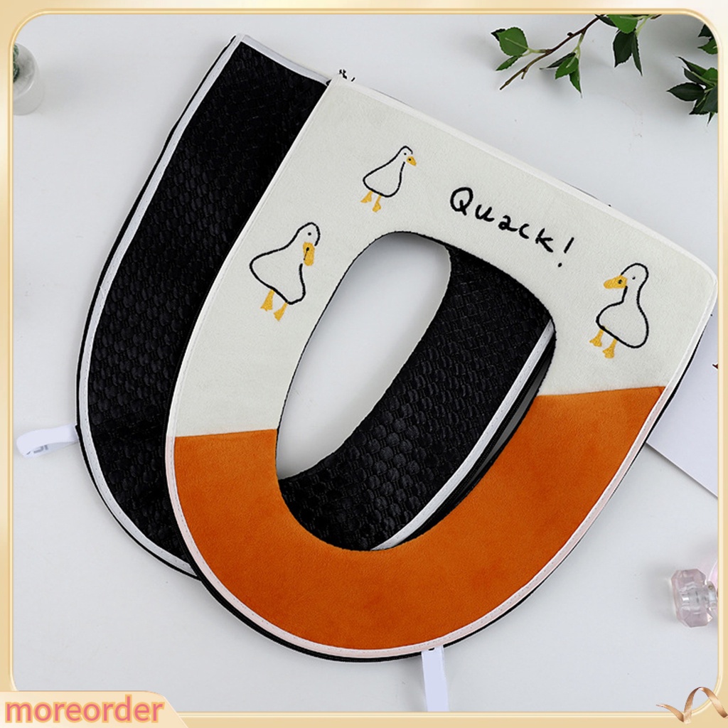 (MORE) Vỏ bọc bệ ngồi toilet bằng polyester co giãn in hình vịt dễ thương xinh xắn