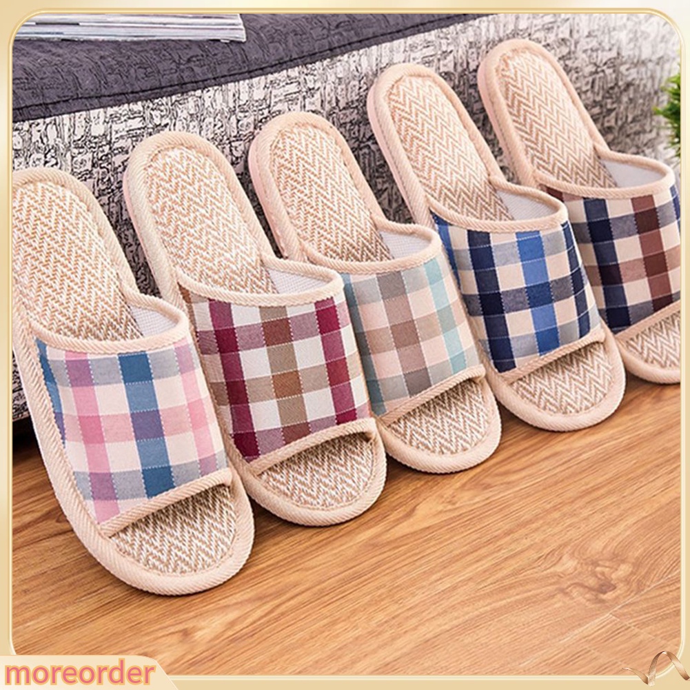 (MORE) Dép đi trong nhà vải linen đế bằng kẻ sọc thời trang cho nam và nữ