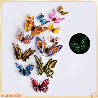 (MORE) Set 12 giấy dán tường hình bướm 3D phát sáng trong bóng tối trang trí nhà nổi bật