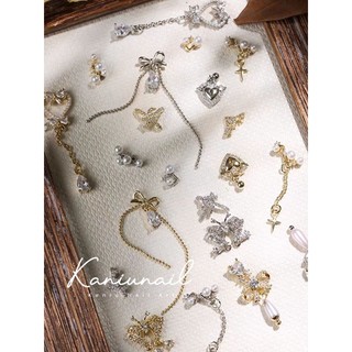 Charm nơ đá dây xích bi-nơ dây xích gắn trang trí móng tay