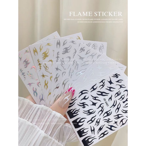 Sticker mèo cào-ngọn lửa nail dán móng tay