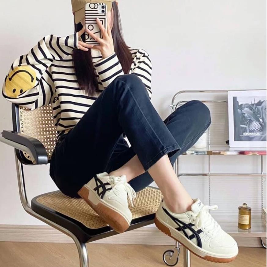 Giày Thể Thao Asics Court MZ Kem Đen Và Kem Xám Mẫu Mới Thiết Kế Độc Lạ Hàng Hot Trend 2023