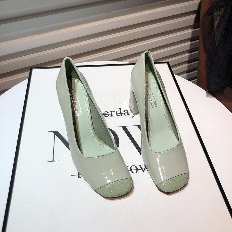 Classy one-pedal high heels 2023 phong cách mới mùa xuân retro mũi vuông giày gót dày giày da giày nữ giày nổi tiếng