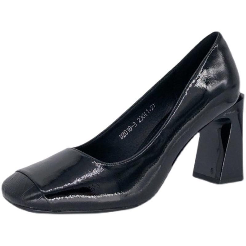 Classy one-pedal high heels 2023 phong cách mới mùa xuân retro mũi vuông giày gót dày giày da giày nữ giày nổi tiếng