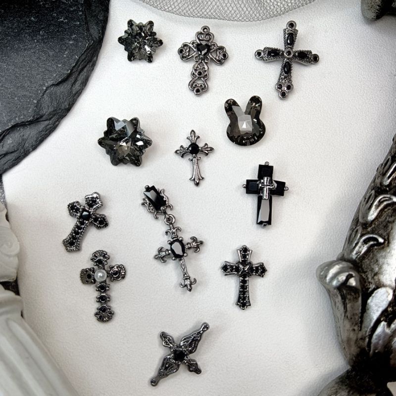 Charm thánh giá đá đen cao cấp-charm chữ thập đá đen cao cấp