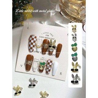 Charm thỏ đeo kính nail-charm thỏ phong cách Retro-punk nail