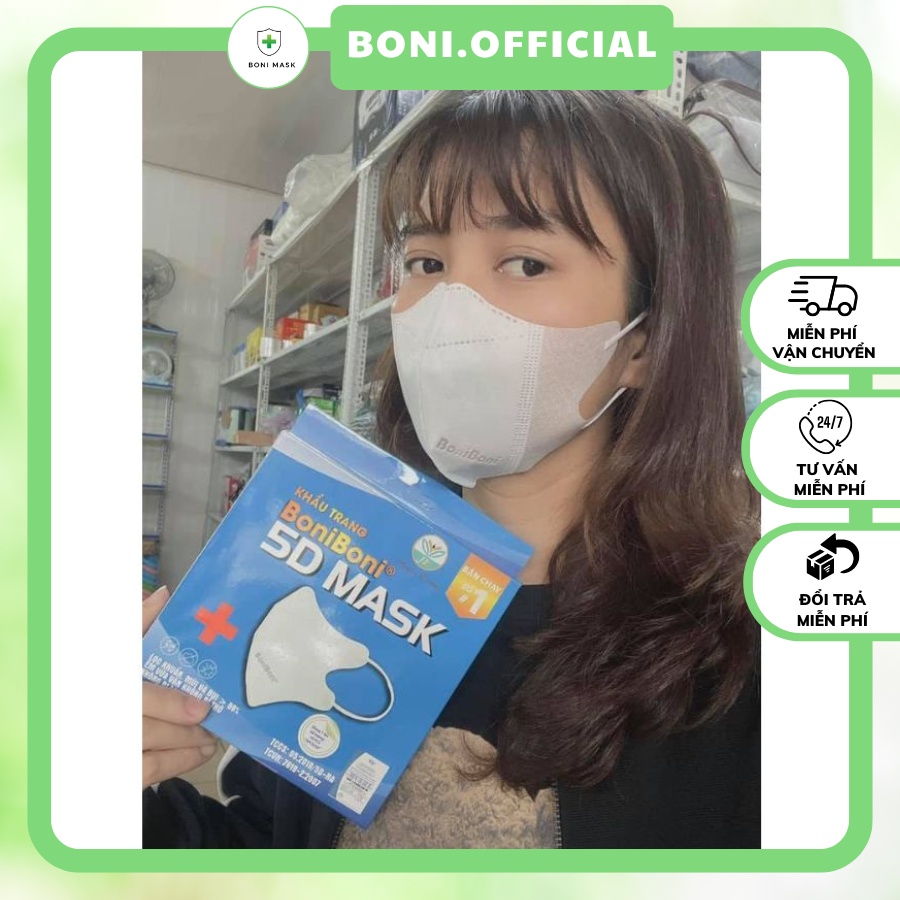 Khẩu trang 5d mask BoniBoni kháng khuẩn ngăn bụi không đau tai (Hộp 10 chiếc)