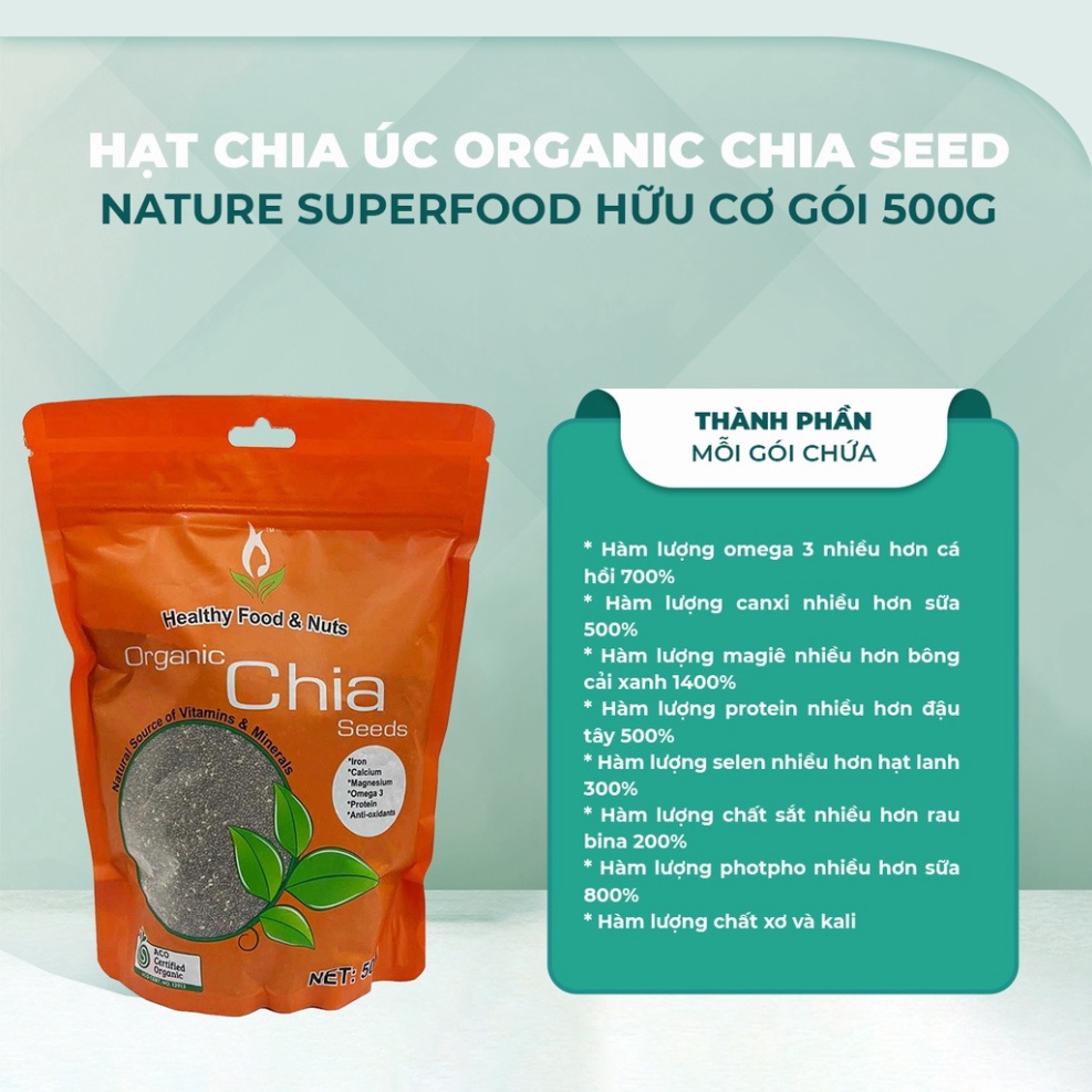 Hạt chia Úc organic chia seed nature superfood hữu cơ gói 500g Extaste Chợ Việt Úc