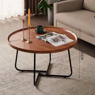 Bàn cà phê gỗ nguyên khối sang trọng ánh sáng Bắc Âu, bàn cà phê tròn cho phòng khách tối giản hiện đại