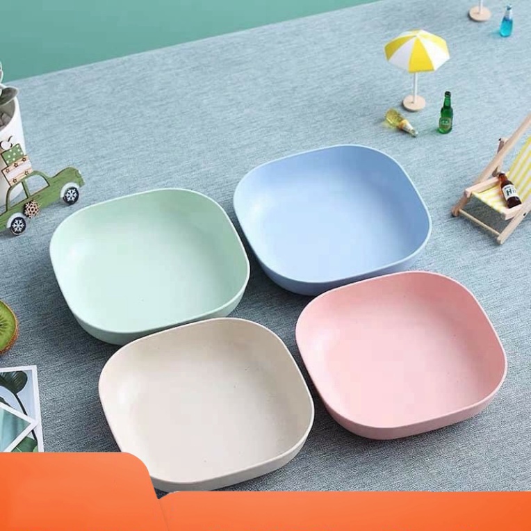 Đĩa nhựa lúa mạch vuông, đĩa đựng bánh kẹo, đĩa vuông nhỏ nhiều màu