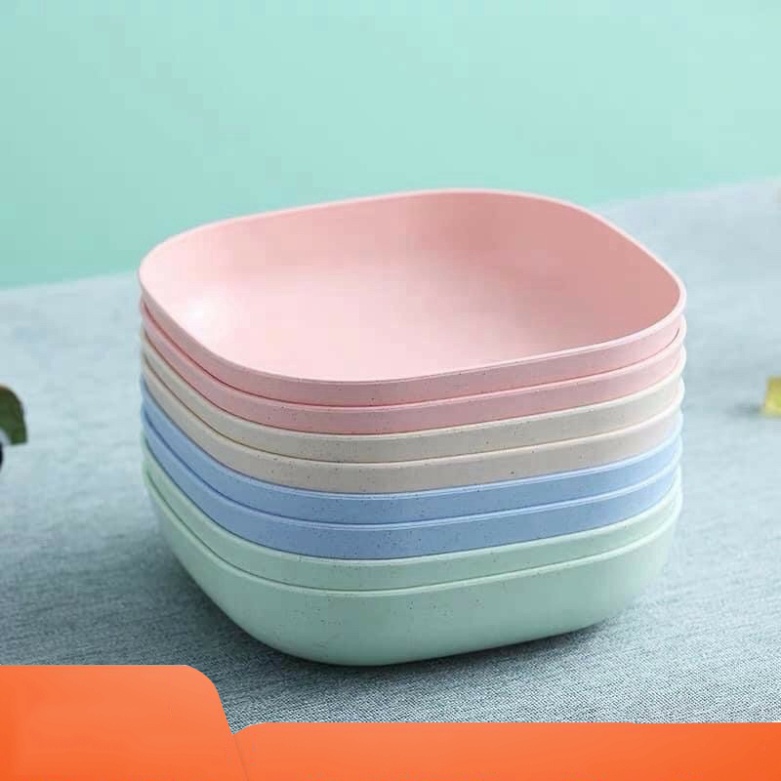 Đĩa nhựa lúa mạch vuông, đĩa đựng bánh kẹo, đĩa vuông nhỏ nhiều màu