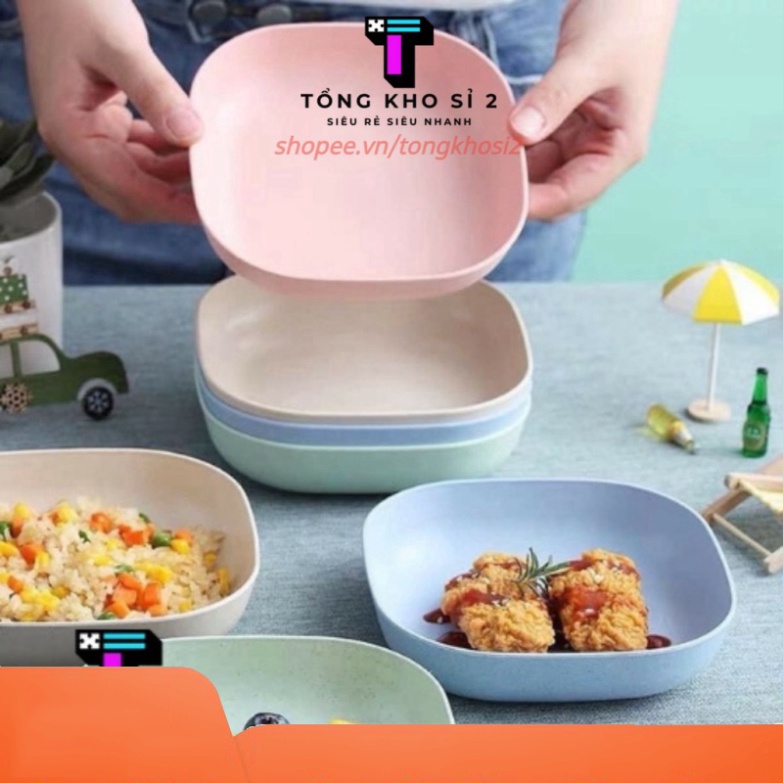 Đĩa nhựa lúa mạch vuông, đĩa đựng bánh kẹo, đĩa vuông nhỏ nhiều màu