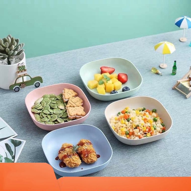 Đĩa nhựa lúa mạch vuông, đĩa đựng bánh kẹo, đĩa vuông nhỏ nhiều màu
