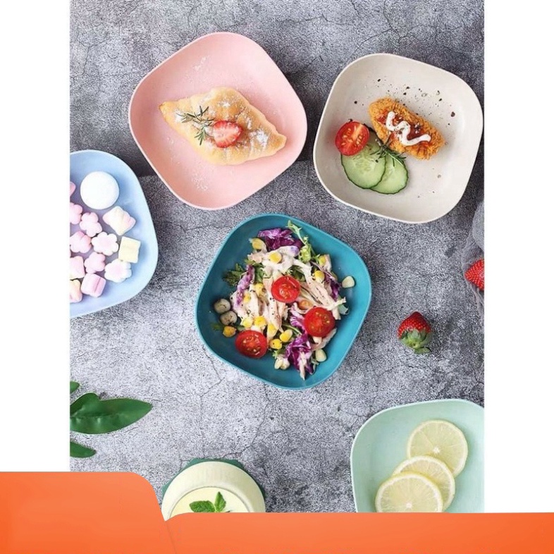 Đĩa nhựa lúa mạch vuông, đĩa đựng bánh kẹo, đĩa vuông nhỏ nhiều màu