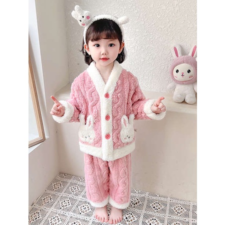 Bộ Đồ Ngủ Lông Cừu San Hô Dày Dặn Thời Trang Thu Đông 2023 Cho Bé Gái