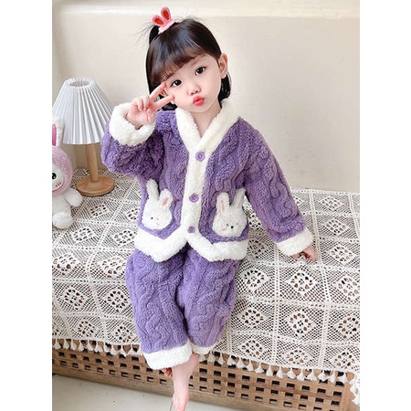 Bộ Đồ Ngủ Lông Cừu San Hô Dày Dặn Thời Trang Thu Đông 2023 Cho Bé Gái