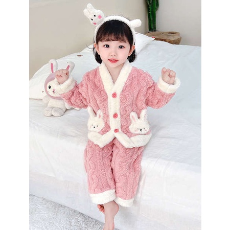 Bộ Đồ Ngủ Lông Cừu San Hô Dày Dặn Thời Trang Thu Đông 2023 Cho Bé Gái