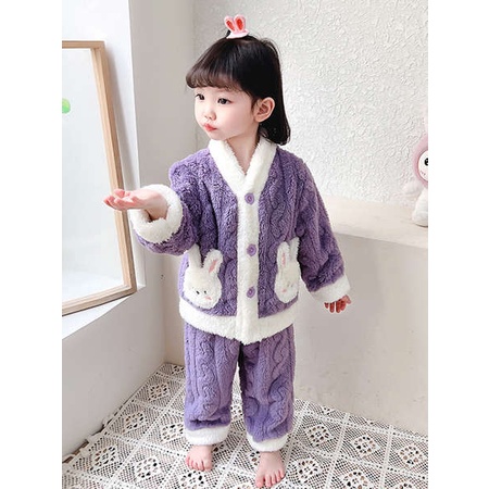 Bộ Đồ Ngủ Lông Cừu San Hô Dày Dặn Thời Trang Thu Đông 2023 Cho Bé Gái