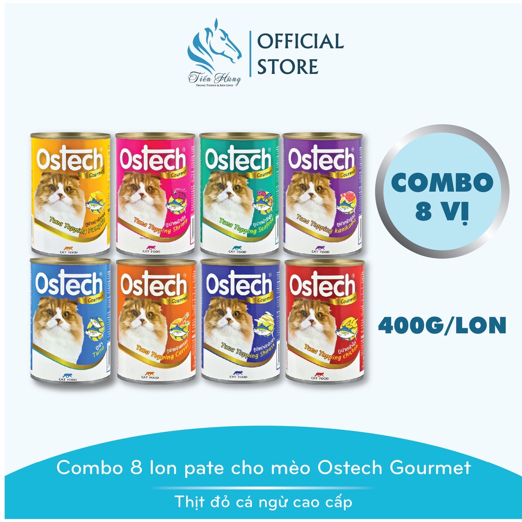 Combo 8 lon pate cho mèo Ostech Gourmet Cat Food, Lon 400g