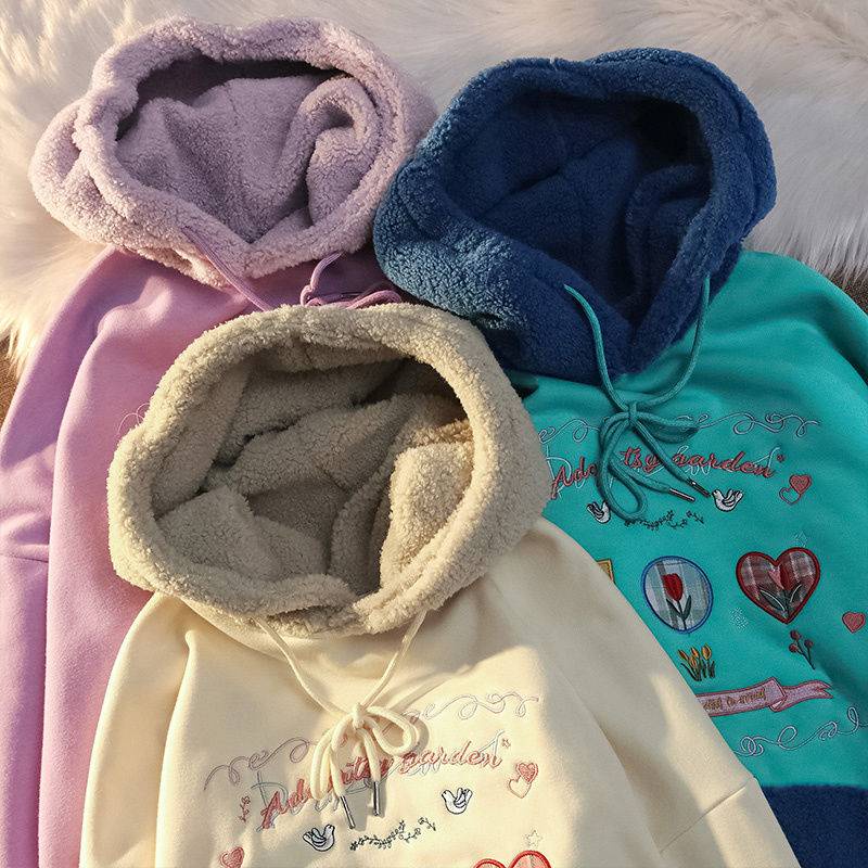 Áo Hoodie Lông Cừu Dáng Rộng Thời Trang Thu Đông 2023 Dành Cho Nữ