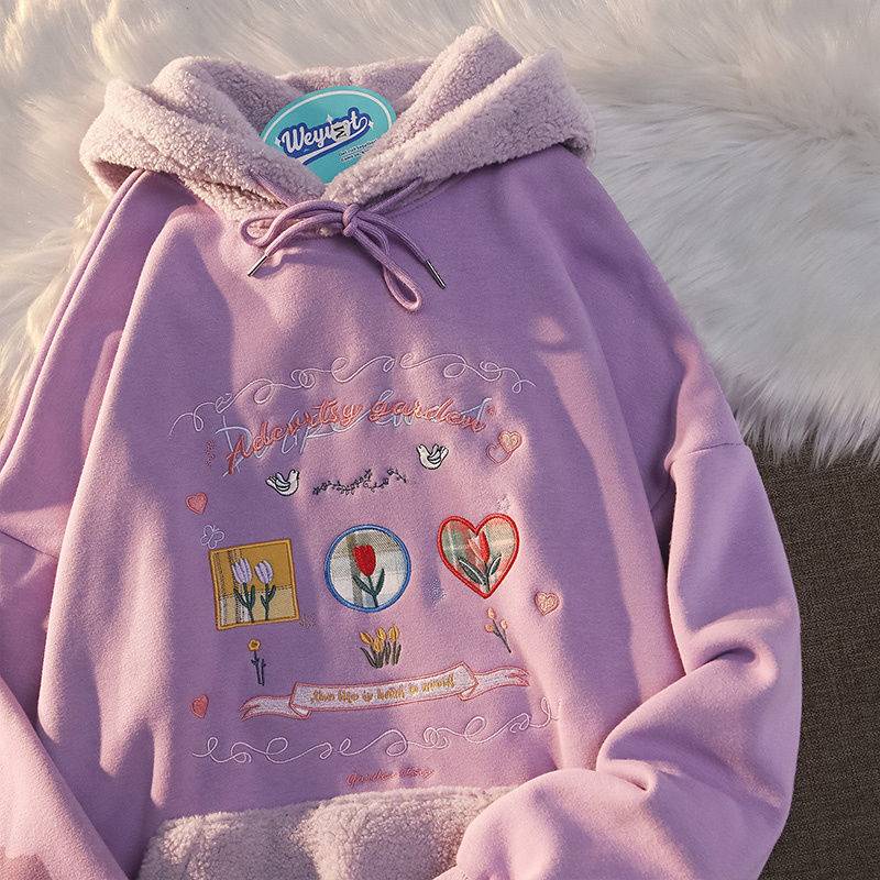 Áo Hoodie Lông Cừu Dáng Rộng Thời Trang Thu Đông 2023 Dành Cho Nữ