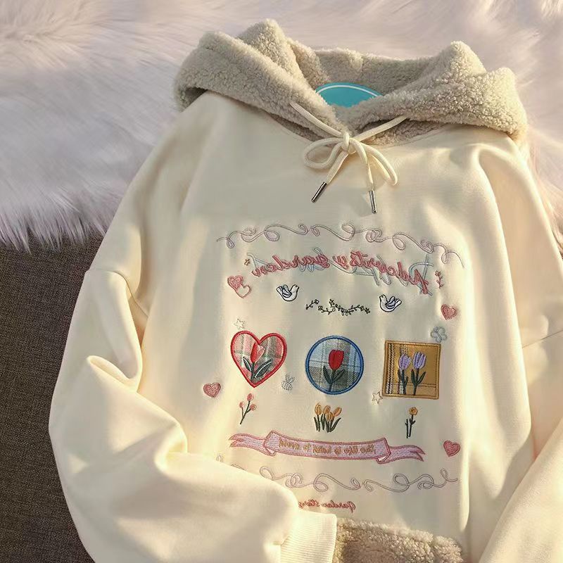 Áo Hoodie Lông Cừu Dáng Rộng Thời Trang Thu Đông 2023 Dành Cho Nữ