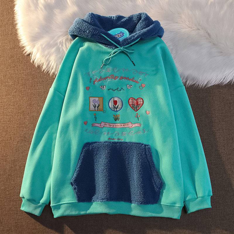 Áo Hoodie Lông Cừu Dáng Rộng Thời Trang Thu Đông 2023 Dành Cho Nữ