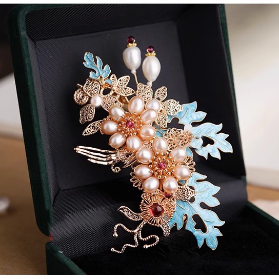 Phụ Kiện Cài Tóc Hình Hoa Cúc Màu Xanh Dương Phong Cách Hanfu