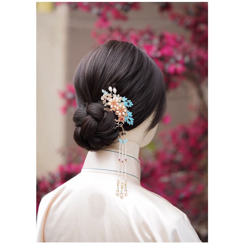 Phụ Kiện Cài Tóc Hình Hoa Cúc Màu Xanh Dương Phong Cách Hanfu