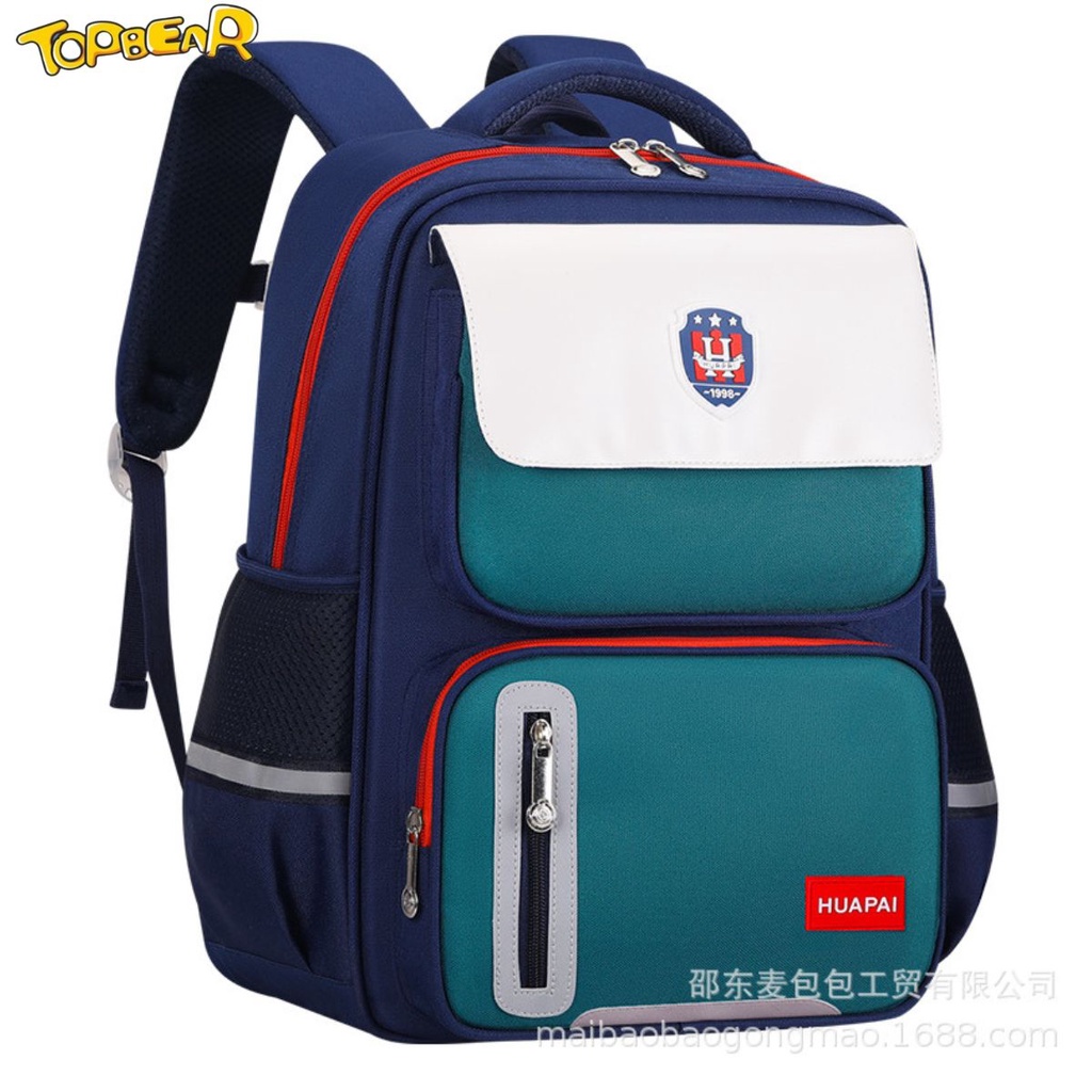 Balo học sinh cấp 1 TOPBEAR chống gù siêu nhẹ, màu sắc đẹp phong cách Châu Âu cho bé đi học từ lớp 3-6 TB0001