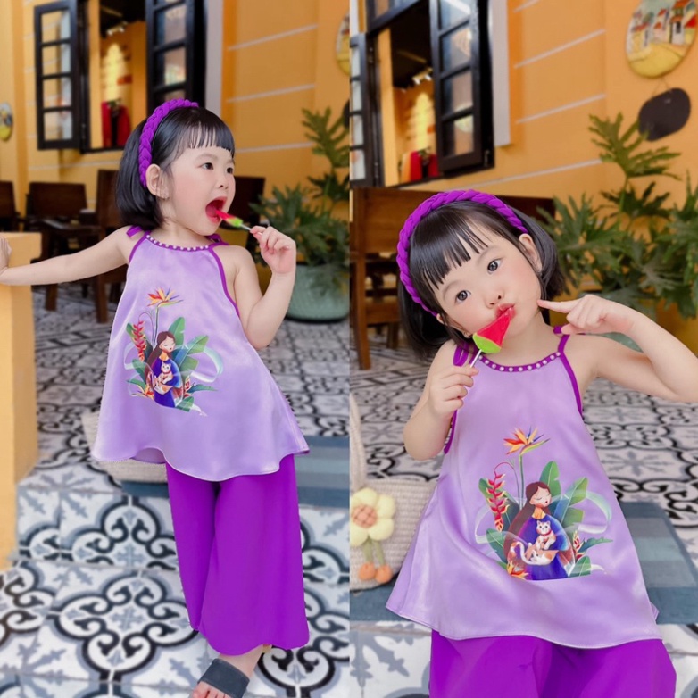 Set cô Tấm áo dây yếm quần lụa khuyến mãi kèm theo bờm tết cho bé vui Trung Thu