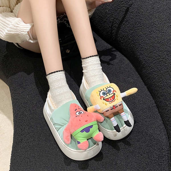 Giày Bông Dày Dặn Hình Spongebob Mũi Vuông Xinh Xắn Cho Nữ