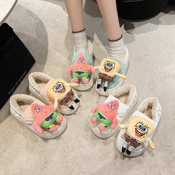 Giày Bông Dày Dặn Hình Spongebob Mũi Vuông Xinh Xắn Cho Nữ