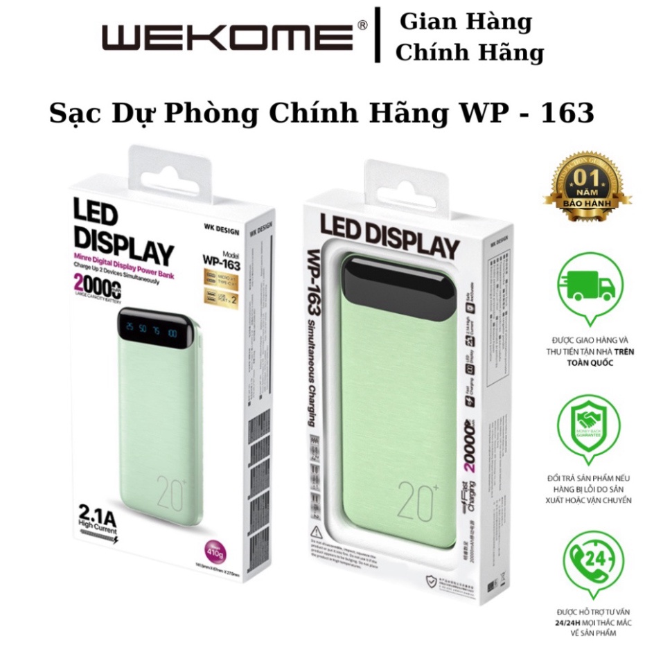 Sạc Dự Phòng WEKOME 163 Tích Hợp Màn Hình LED Dung Lượng 20000mAh HOT HOT
