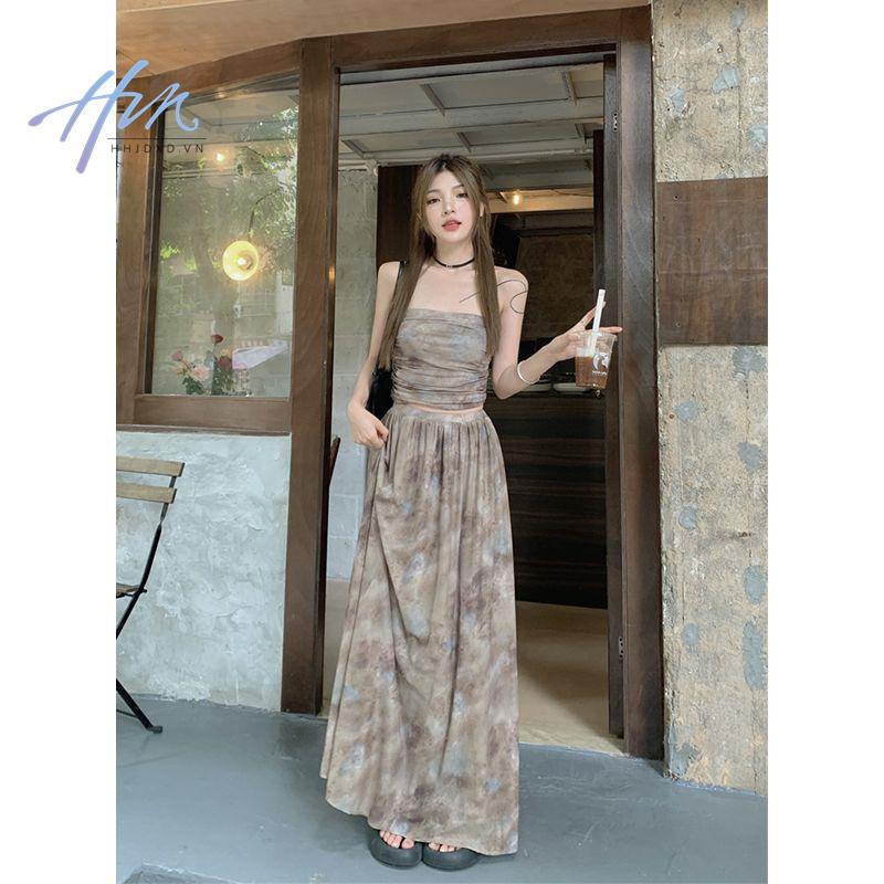 Áo Ống Nhuộm Tie-Dye Cao Cấp In Họa Tiết Phong Cách Mới Mùa Hè 2023 + Chân Váy Lưng Cao Cho Nữ