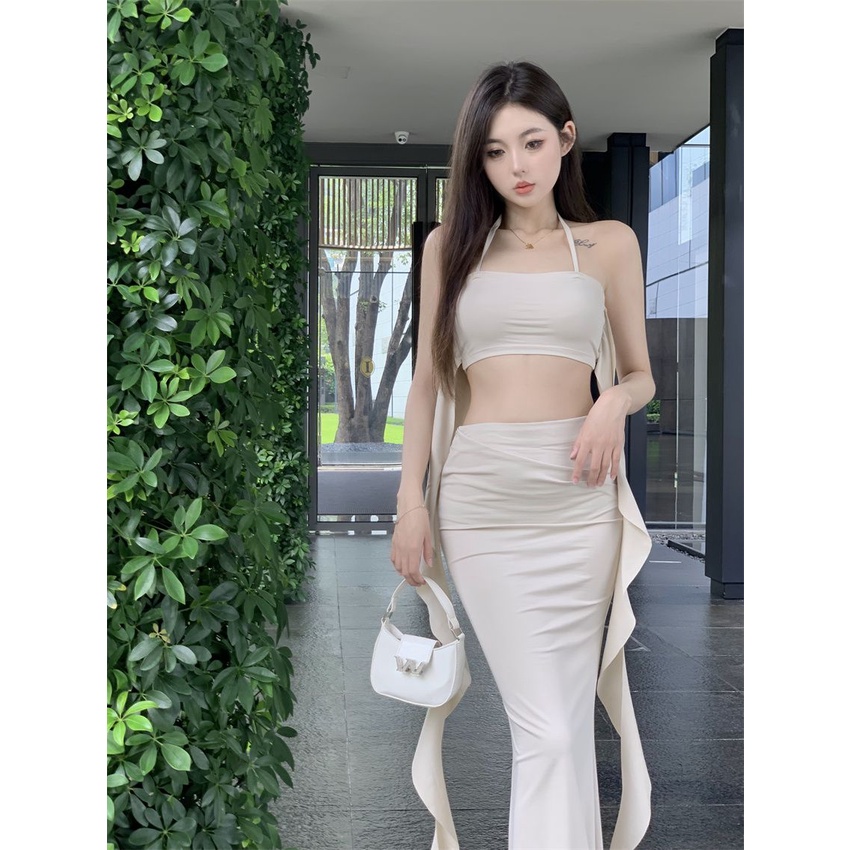 Bộ Áo Hai Dây Phối Chân Váy Đuôi Cá Dài Thời Trang Mùa Hè Quyến Rũ Cho Nữ