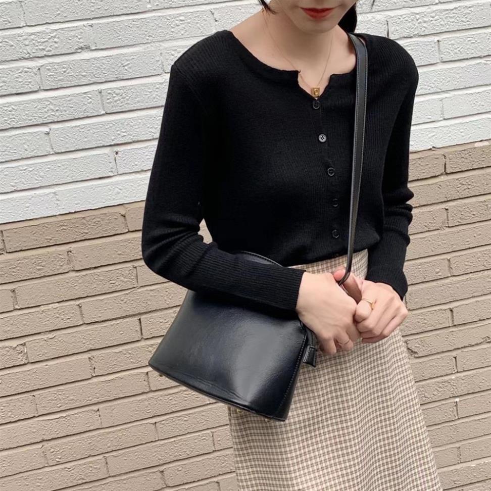 Áo cardigan len tăm dệt kim cổ V dài tay màu trơn phong cách đơn giản MA076