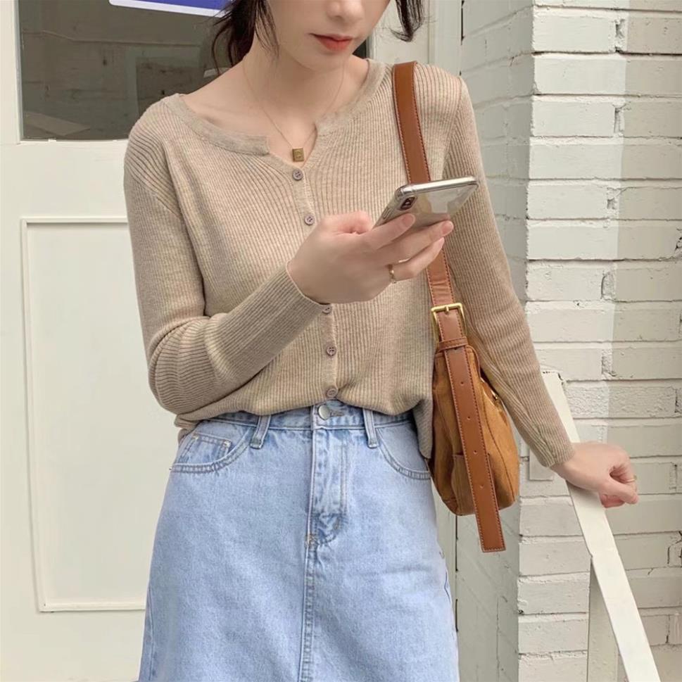 Áo cardigan len tăm dệt kim cổ V dài tay màu trơn phong cách đơn giản MA076