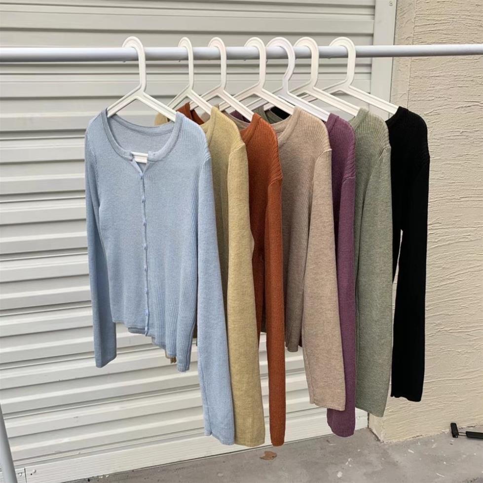 Áo cardigan len tăm dệt kim cổ V dài tay màu trơn phong cách đơn giản MA076