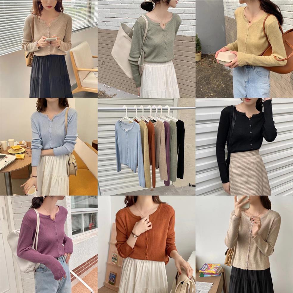 Áo cardigan len tăm dệt kim cổ V dài tay màu trơn phong cách đơn giản MA076