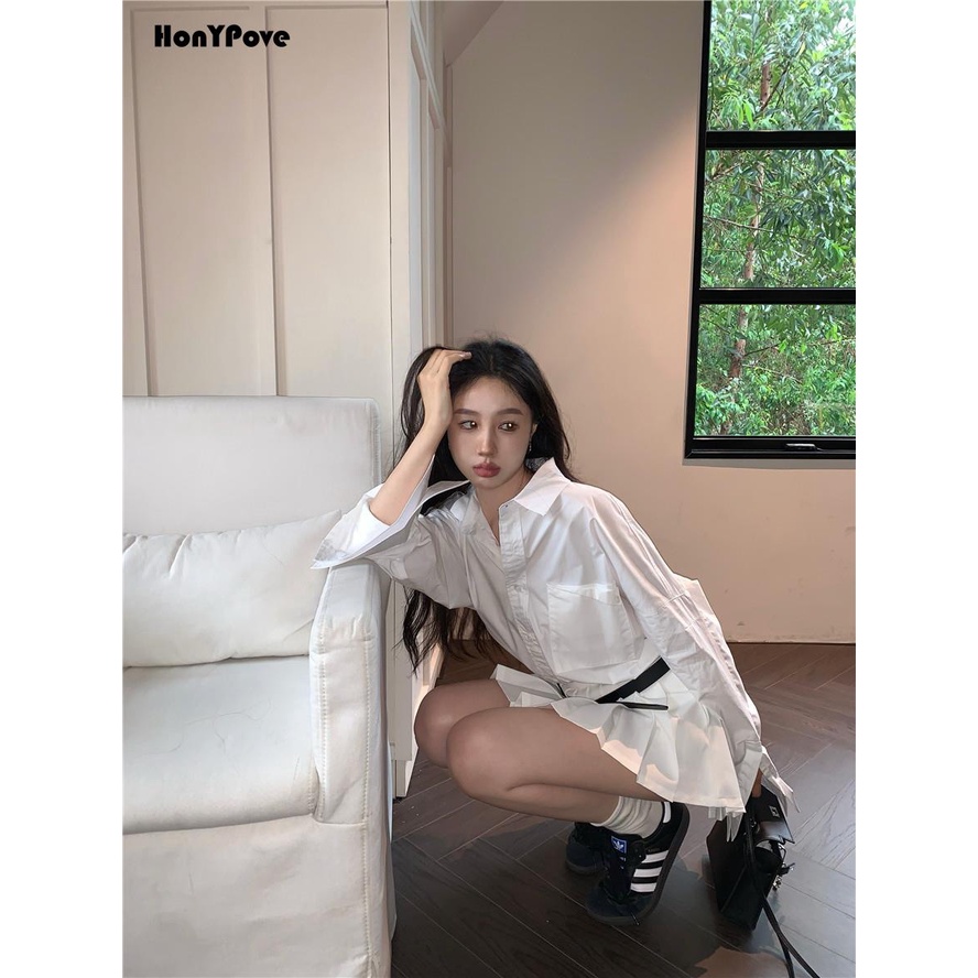 Honypove Áo Sơ Mi Tay Dài Chống Nắng Dáng Rộng Thời Trang Mùa Hè Phong Cách Hàn Quốc Cho Nữ