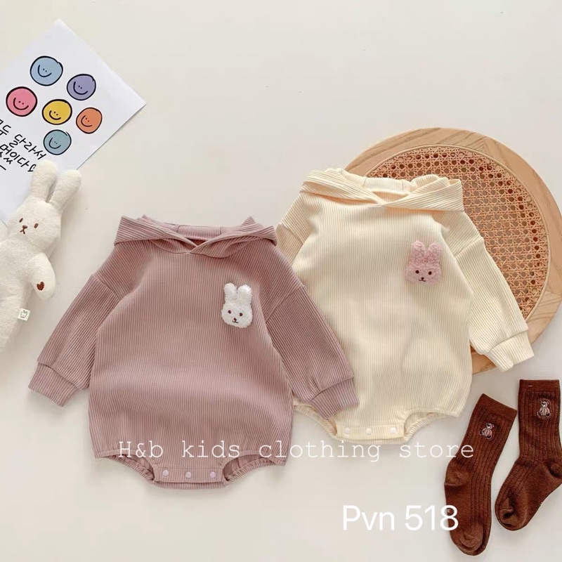 Body dài tay có mũ tai thỏ cực yêu cho bé, chất tăm lạnh siêu mềm mịn