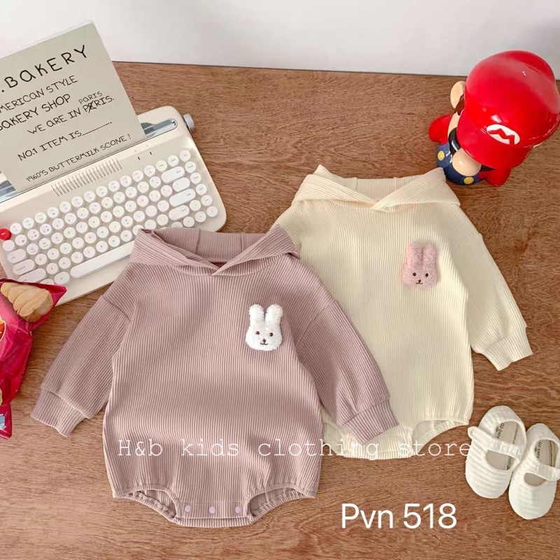 Body dài tay có mũ tai thỏ cực yêu cho bé, chất tăm lạnh siêu mềm mịn