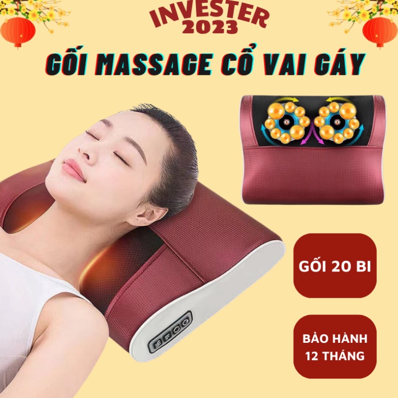 Gối massage cổ vai gáy, máy massage hồng ngoại 16 bi cao cấp hỗ trợ mát xa toàn thân cao cấp nhật bản-invester