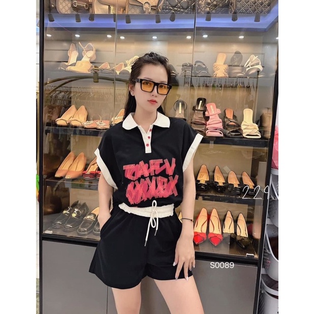 SỈ BỘ ÁO TAY HẾN CHỮ QUẦN ĐÙI 2 MÀU CHO NỮ Q93407323