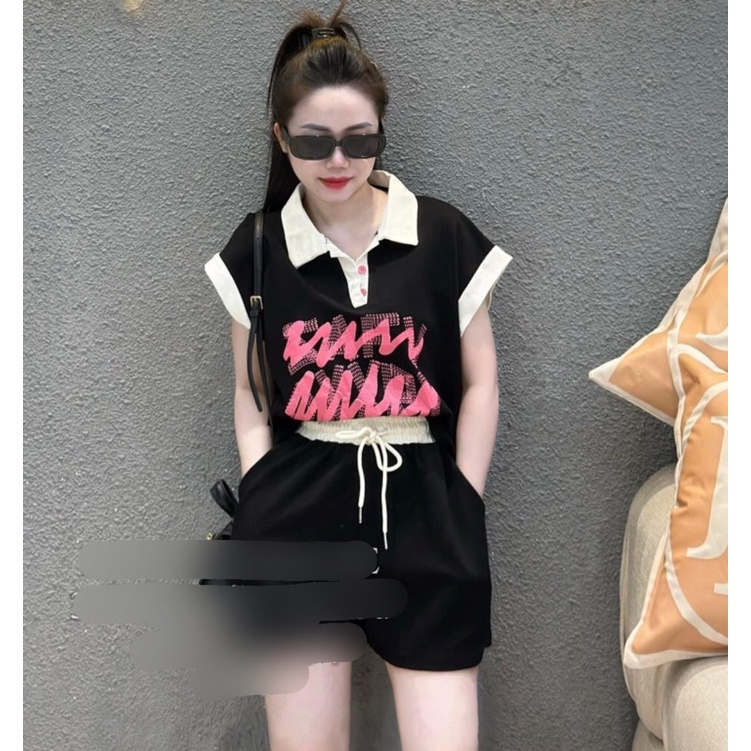 SỈ BỘ ÁO TAY HẾN CHỮ QUẦN ĐÙI 2 MÀU CHO NỮ Q93407323