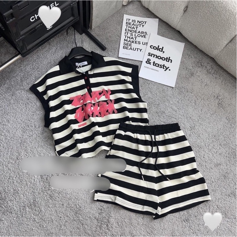 SỈ BỘ ÁO TAY HẾN CHỮ QUẦN ĐÙI 2 MÀU CHO NỮ Q93407323